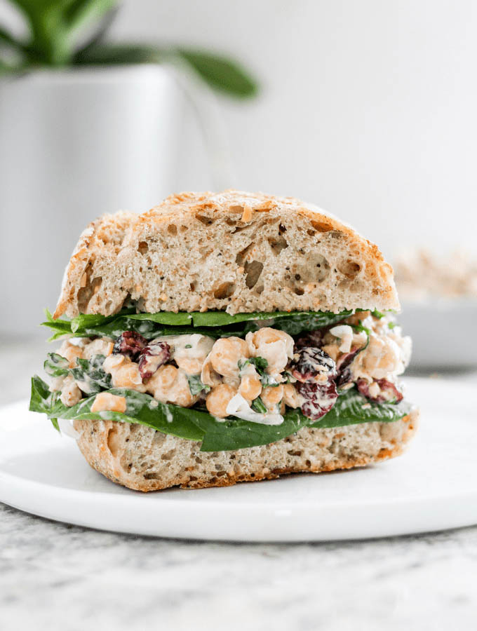 Vegan cranberry chickpea salad sandwiches