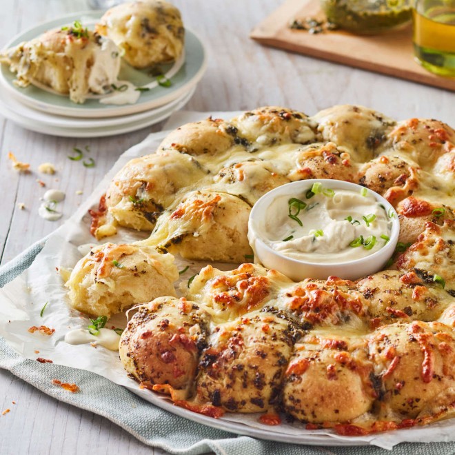 Garlic and Herb Monkey Bread with Hot Cheesy Dip