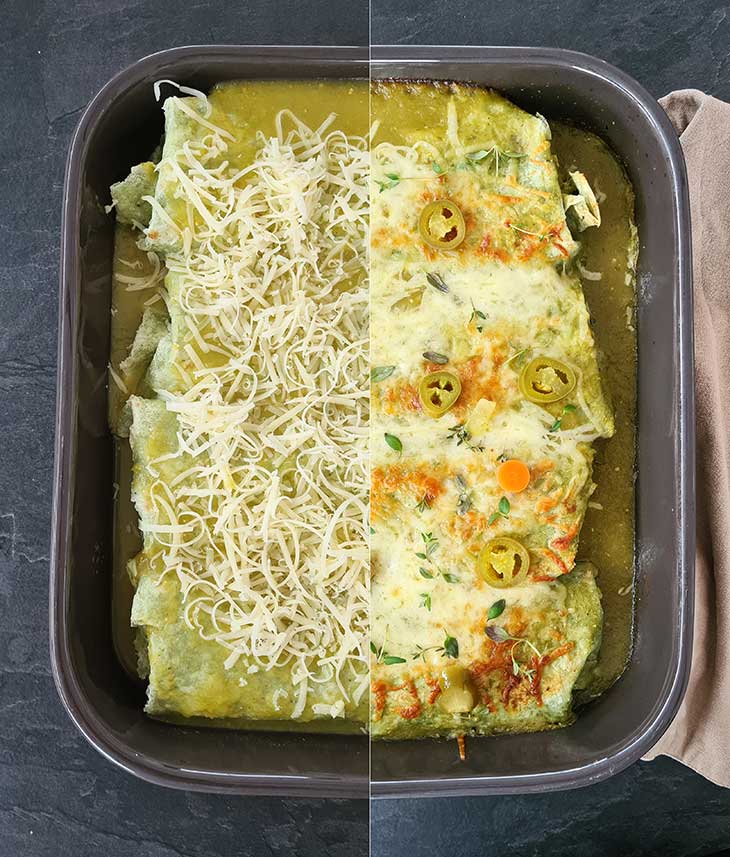 Green Enchiladas Before and After