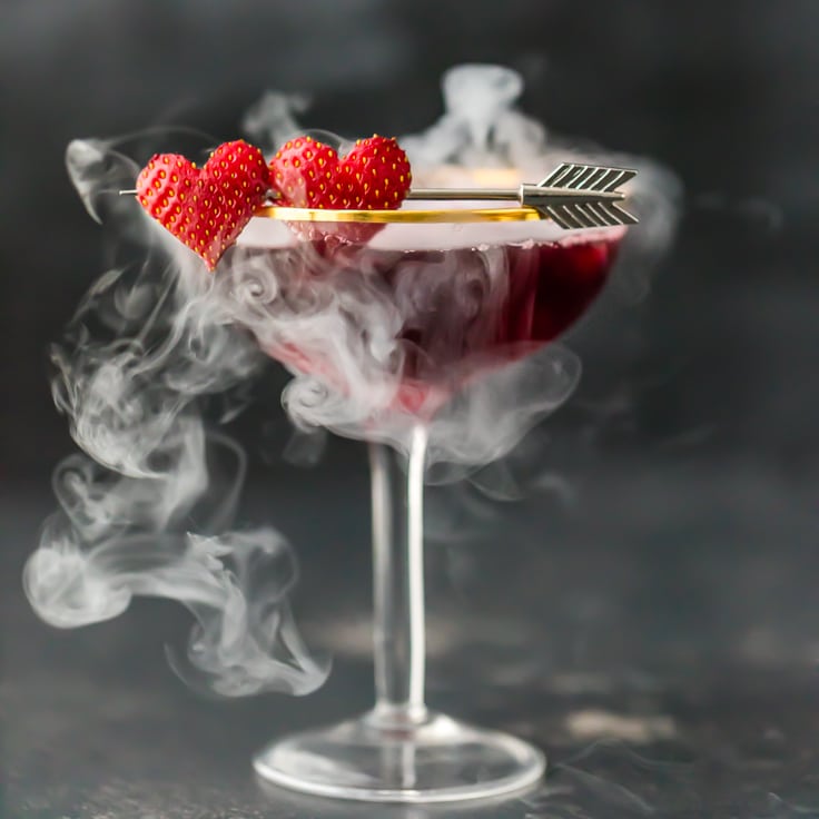 Love Potion #9 Martini (Triple Berry Pomegranate Martini with Dry Ice)