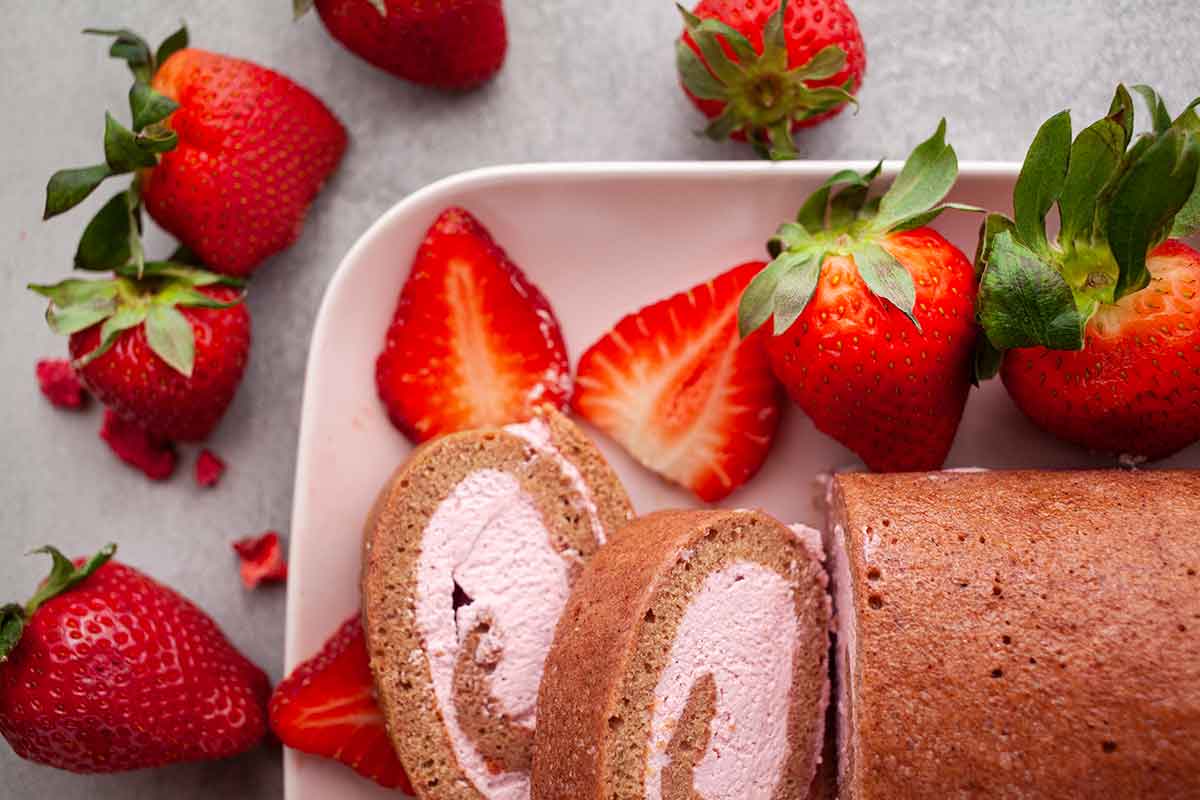 Strawberry Swiss Roll with Pink Frosting